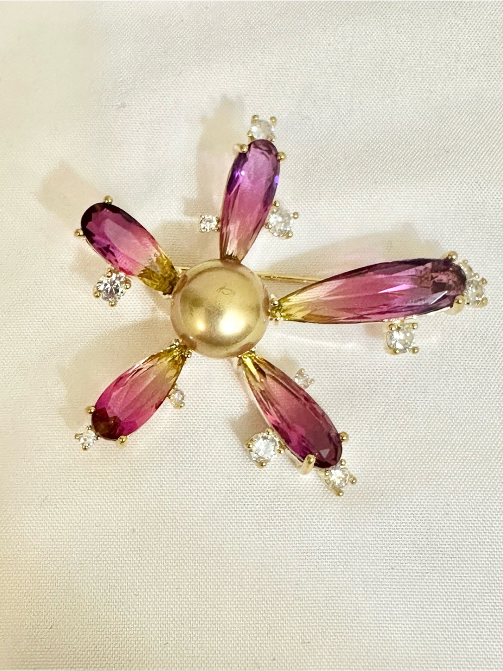 Gold-Tone Pink Gradient Crystal Starburst Brooch